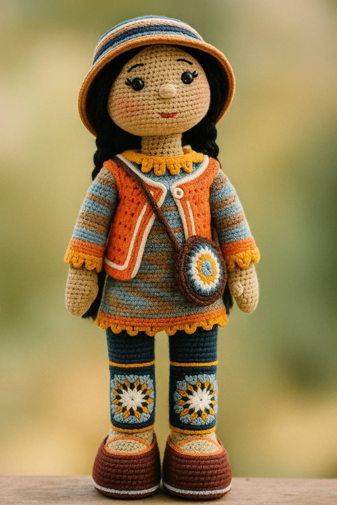 Autumn Outfit Crochet Girl Doll with Detailed Accessories