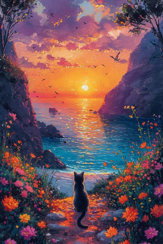 Watercolor Landscape Cat